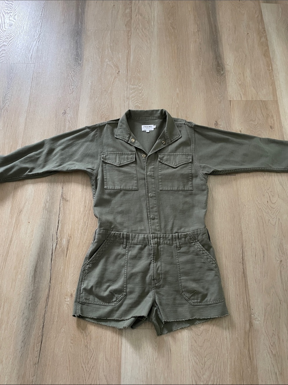 Frame Denim Olive Green Utility Short Jumpsuit